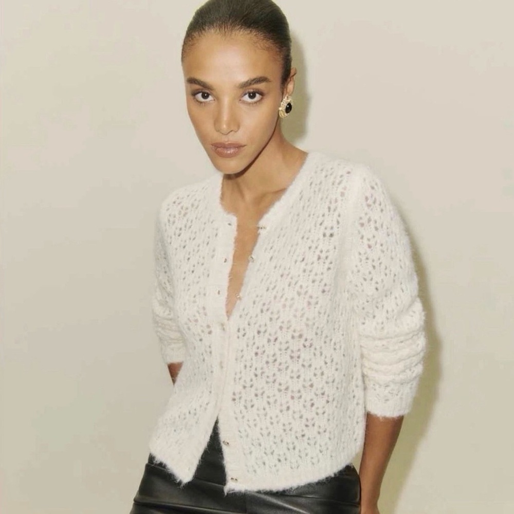 Reformation Cream Open-Knit Mohair Cardigan - Picture 3 of 9